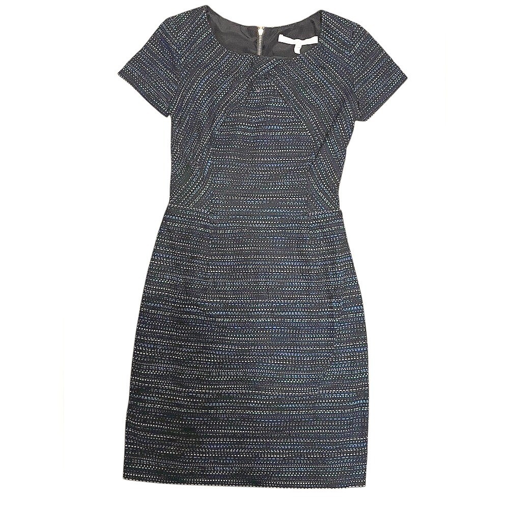 Anthropologie Hutch Womens Black Blue Green Textured Sheath Dress Short Sleeve 0